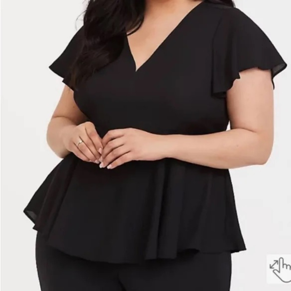 Torrid Flutter Sleeve Babydoll Black V Neck